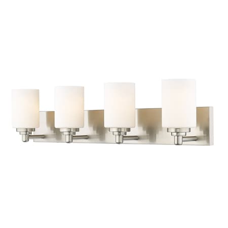 Z-Lite Soledad Vanity, 4-Light, 31.5 In.W x 6 In.L x 7.5 In.H, Brushed Nickel/White 485-4V-BN